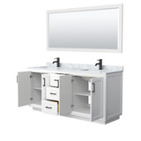 Wyndham WCF292972DWBCMUNSM70 Miranda 72 Inch Double Bathroom Vanity in White, White Carrara Marble Countertop, Undermount Square Sinks, Matte Black Trim, 70 Inch Mirror