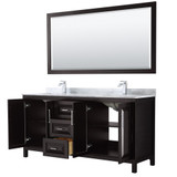 Wyndham WCV252572DDECMUNSM70 Daria 72 Inch Double Bathroom Vanity in Dark Espresso, White Carrara Marble Countertop, Undermount Square Sinks, and 70 Inch Mirror