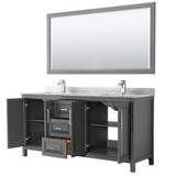 Wyndham WCV252572DKGCMUNSM70 Daria 72 Inch Double Bathroom Vanity in Dark Gray, White Carrara Marble Countertop, Undermount Square Sinks, and 70 Inch Mirror