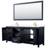 Wyndham WCV252580DBLC2UNSM70 Daria 80 Inch Double Bathroom Vanity in Dark Blue, Light-Vein Carrara Cultured Marble Countertop, Undermount Square Sinks, 70 Inch Mirror Wyndham WCV252580DBLC2UNSM70 Daria 80 Inch Double Bathroom Vanity in Dark Blue, Light-Vein Carrara Cultured Marble Countertop, Undermount Square Sinks, 70 Inch Mirror
