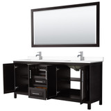 Wyndham WCV252580DDEWCUNSM70 Daria 80 Inch Double Bathroom Vanity in Dark Espresso, White Cultured Marble Countertop, Undermount Square Sinks, 70 Inch Mirror