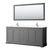 Wyndham WCV232380DKGC2UNSM70 Avery 80 Inch Double Bathroom Vanity in Dark Gray, Light-Vein Carrara Cultured Marble Countertop, Undermount Square Sinks, 70 Inch Mirror