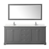 Wyndham WCV232380DKGC2UNSM70 Avery 80 Inch Double Bathroom Vanity in Dark Gray, Light-Vein Carrara Cultured Marble Countertop, Undermount Square Sinks, 70 Inch Mirror