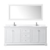 Wyndham WCV232380DWHWCUNSM70 Avery 80 Inch Double Bathroom Vanity in White, White Cultured Marble Countertop, Undermount Square Sinks, 70 Inch Mirror
