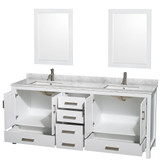 Wyndham WCS141480DWHCMUNSM24 Sheffield 80 Inch Double Bathroom Vanity in White, White Carrara Marble Countertop, Undermount Square Sinks, and 24 Inch Mirrors