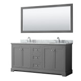 Wyndham WCV232372DKGCMUNOM70 Avery 72 Inch Double Bathroom Vanity in Dark Gray, White Carrara Marble Countertop, Undermount Oval Sinks, and 70 Inch Mirror