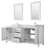 Wyndham WCV252580DWHCMUNSM24 Daria 80 Inch Double Bathroom Vanity in White, White Carrara Marble Countertop, Undermount Square Sinks, and 24 Inch Mirrors