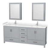 Wyndham WCS141480DGYC2UNSMED Sheffield 80 Inch Double Bathroom Vanity in Gray, Carrara Cultured Marble Countertop, Undermount Square Sinks, Medicine Cabinets