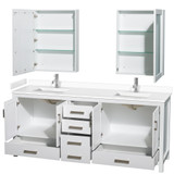 Wyndham WCS141480DWHWCUNSMED Sheffield 80 Inch Double Bathroom Vanity in White, White Cultured Marble Countertop, Undermount Square Sinks, Medicine Cabinets