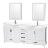 Wyndham WCS141480DWHWCUNSMED Sheffield 80 Inch Double Bathroom Vanity in White, White Cultured Marble Countertop, Undermount Square Sinks, Medicine Cabinets