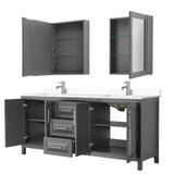 Wyndham WCV252580DKGWCUNSMED Daria 80 Inch Double Bathroom Vanity in Dark Gray, White Cultured Marble Countertop, Undermount Square Sinks, Medicine Cabinets