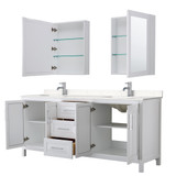 Wyndham WCV252580DWHC2UNSMED Daria 80 Inch Double Bathroom Vanity in White, Light-Vein Carrara Cultured Marble Countertop, Undermount Square Sinks, Medicine Cabinets