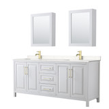 Wyndham WCV252580DWGC2UNSMED Daria 80 Inch Double Bathroom Vanity in White, Light-Vein Carrara Cultured Marble Countertop, Undermount Square Sinks, Medicine Cabinets, Brushed Gold Trim Wyndham WCV252580DWGC2UNSMED Daria 80 Inch Double Bathroom Vanity in White, Light-Vein Carrara Cultured Marble Countertop, Undermount Square Sinks, Medicine Cabinets, Brushed Gold Trim