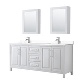Wyndham WCV252580DWHWCUNSMED Daria 80 Inch Double Bathroom Vanity in White, White Cultured Marble Countertop, Undermount Square Sinks, Medicine Cabinets