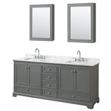 Wyndham WCS202080DKGCMUNSMED Deborah 80 Inch Double Bathroom Vanity in Dark Gray, White Carrara Marble Countertop, Undermount Square Sinks, and Medicine Cabinets