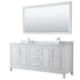 Wyndham WCV252580DWHCMUNSM70 Daria 80 Inch Double Bathroom Vanity in White, White Carrara Marble Countertop, Undermount Square Sinks, and 70 Inch Mirror