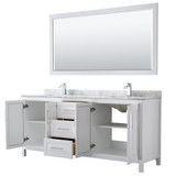Wyndham WCV252580DWHCMUNSM70 Daria 80 Inch Double Bathroom Vanity in White, White Carrara Marble Countertop, Undermount Square Sinks, and 70 Inch Mirror