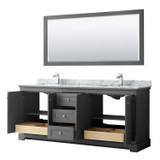 Wyndham WCV232380DKGCMUNSM70 Avery 80 Inch Double Bathroom Vanity in Dark Gray, White Carrara Marble Countertop, Undermount Square Sinks, and 70 Inch Mirror