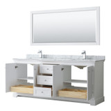 Wyndham WCV232380DWHCMUNSM70 Avery 80 Inch Double Bathroom Vanity in White, White Carrara Marble Countertop, Undermount Square Sinks, and 70 Inch Mirror