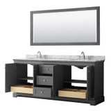 Wyndham WCV232380DKGCMUNOM70 Avery 80 Inch Double Bathroom Vanity in Dark Gray, White Carrara Marble Countertop, Undermount Oval Sinks, and 70 Inch Mirror