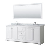 Wyndham WCV232380DWHCMUNOM70 Avery 80 Inch Double Bathroom Vanity in White, White Carrara Marble Countertop, Undermount Oval Sinks, and 70 Inch Mirror