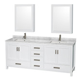 Wyndham WCS141480DWHCMUNSMED Sheffield 80 Inch Double Bathroom Vanity in White, White Carrara Marble Countertop, Undermount Square Sinks, and Medicine Cabinets