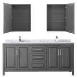 Wyndham WCV252580DKGCMUNSMED Daria 80 Inch Double Bathroom Vanity in Dark Gray, White Carrara Marble Countertop, Undermount Square Sinks, and Medicine Cabinets