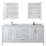 Wyndham WCV252580DWHCMUNSMED Daria 80 Inch Double Bathroom Vanity in White, White Carrara Marble Countertop, Undermount Square Sinks, and Medicine Cabinets