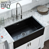 Ruvati 33 x 20 inch Fireclay Reversible Farmhouse Apron-Front Kitchen Sink Single Bowl - Gloss Black - RVL2300BK