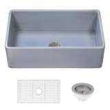 Ruvati 33 inch Fireclay Distressed Finish Farmhouse Apron-Front Kitchen Sink Reversible - Coastal Blue - RVL2300SB