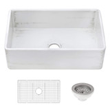 Ruvati 33 x 20 inch Fireclay Reversible Farmhouse Apron-Front Kitchen Sink Specialty Finish - Distressed White - RVL2300SW