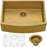 Ruvati 30-inch Apron-Front Farmhouse Kitchen Sink - Brass Tone Matte Gold Stainless Steel Single Bowl - RVH9660GG
