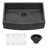 Ruvati 33-inch Apron-Front Farmhouse Kitchen Sink - Gunmetal Black Matte Stainless Steel Single Bowl - RVH9733BL