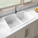 Ruvati 33 x 22 inch epiGranite Drop-in Topmount Granite Composite Double Bowl Kitchen Sink - White - RVG1345WH