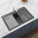 Ruvati 33-inch Granite Composite Workstation Drop-in Topmount Kitchen Sink Urban Gray - RVG1302UG
