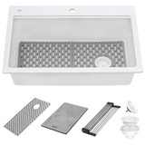 Ruvati 33-inch Granite Composite Workstation Drop-in Topmount Kitchen Sink Matte White - RVG1302WH