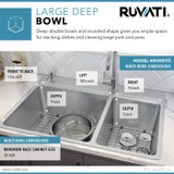 Ruvati 33 x 22 inch Drop-in Topmount Kitchen Sink 16 Gauge Stainless Steel 70/30 Double Bowl - RVM5173