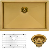 Ruvati 30-inch Undermount Satin Brass Matte Gold Stainless Steel Kitchen Sink 16 Gauge Single Bowl - RVH6300GG