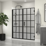 Foremost MRHG4874-GR-MB Marina Hinge Shower Door & Inline Panel/Grid Glass 48" W x 74" H - Matte Black