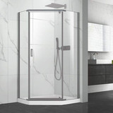 Craft + Main Cove Neo Angle Frameless Shower Door 36" W x 74" H with Clear Glass - Brushed Nickel Trim - CVNA0474-CL-BN