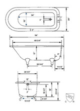 Cheviot 2093-WC-7-BN TRADITIONAL Cast Iron Bathtub with Faucet Holes - 54" x 30" x 24" w/ Brushed Nickel Feet