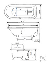 Cheviot 2104-WC-AB TRADITIONAL Cast Iron Bathtub with Continuous Rolled Rim - 61" x 30" x 24" w/ Antique Bronze Feet