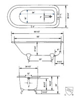 Cheviot 2105-WW-7-PB TRADITIONAL Cast Iron Bathtub with Faucet Holes - 61" x 30" x 24" w/ Polished Brass Feet