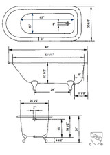 Cheviot 2106-WC-PB TRADITIONAL Cast Iron Bathtub with Continuous Rolled Rim - 68" x 30" x 24" w/ Polished Brass Feet