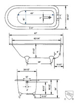 Cheviot 2107-WW-7-WH TRADITIONAL Cast Iron Bathtub with Faucet Holes - 68" x 30" x 24" w/ White Feet