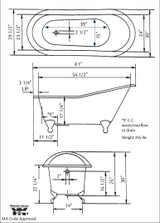 Cheviot 2108-WW-PB SLIPPER Cast Iron Bathtub with Continuous Rolled Rim - 61" x 30" x 30" w/ Polished Brass Feet