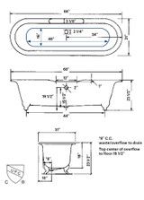 Cheviot 2126-WW-8-PB REGAL Cast Iron Bathtub with Faucet Holes - 61" x 31" x 24" w/ Polished Brass Feet Cheviot 2126-WW-8-PB REGAL Cast Iron Bathtub with Faucet Holes - 61" x 31" x 24" w/ Polished Brass Feet