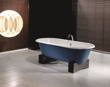 Cheviot REGAL Cast Iron Free-Standing Bathtub with Wooden Base and Continuous Rolled Rim - 61" x 31" x 24" - Custom Color of Choice - 2129-WC-DB
