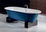 Cheviot 2129-WC-FO REGAL Cast Iron Freestanding Bathtub with Wooden Base and Continuous Rolled Rim - 61" x 31" x 24"