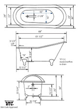 Cheviot 2132-WC-AB SLIPPER Cast Iron Bathtub with Continuous Rolled Rim - 68" x 30" x 30" w/ Antique Bronze Feet